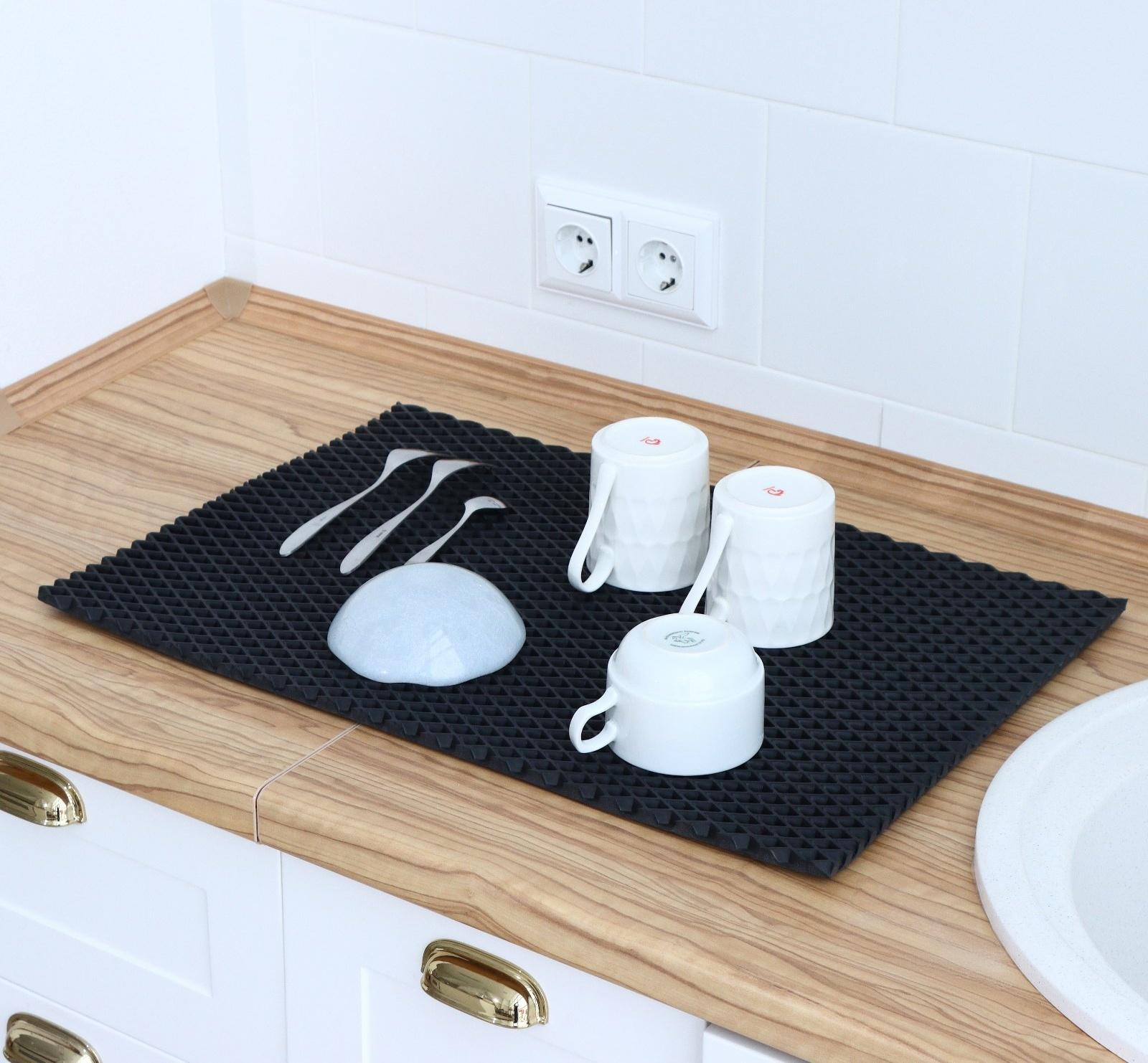 Коврик для сушки посуды EVA, 40×60 см, ячейки ромб, цвет чёрный