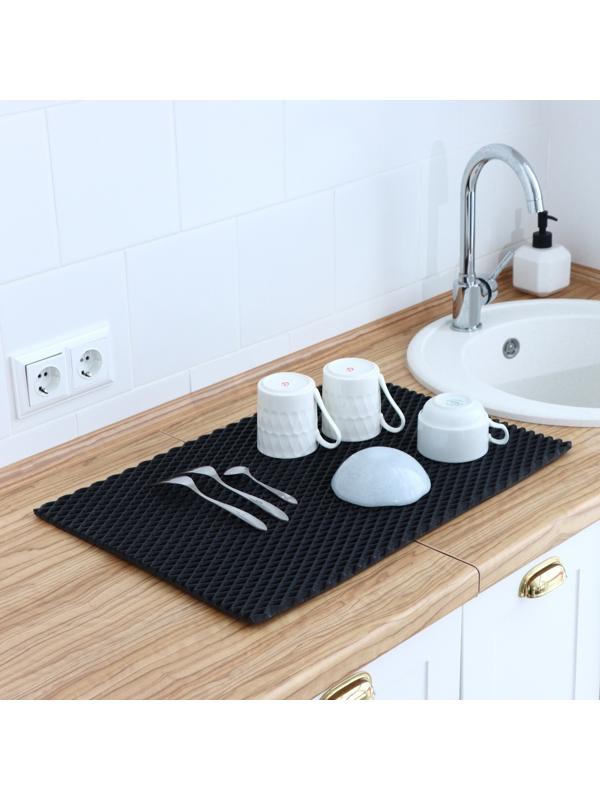 Коврик для сушки посуды EVA, 40×60 см, ячейки ромб, цвет чёрный