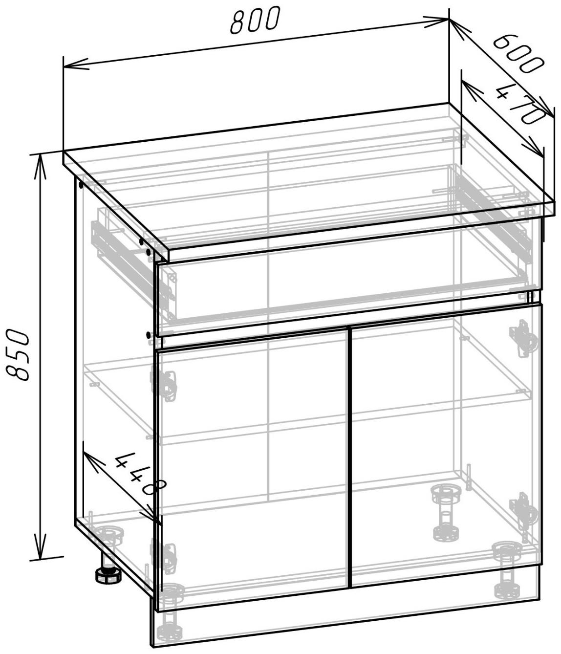 Шкаф напольный Зара 1 ящик 800х600х850 белый