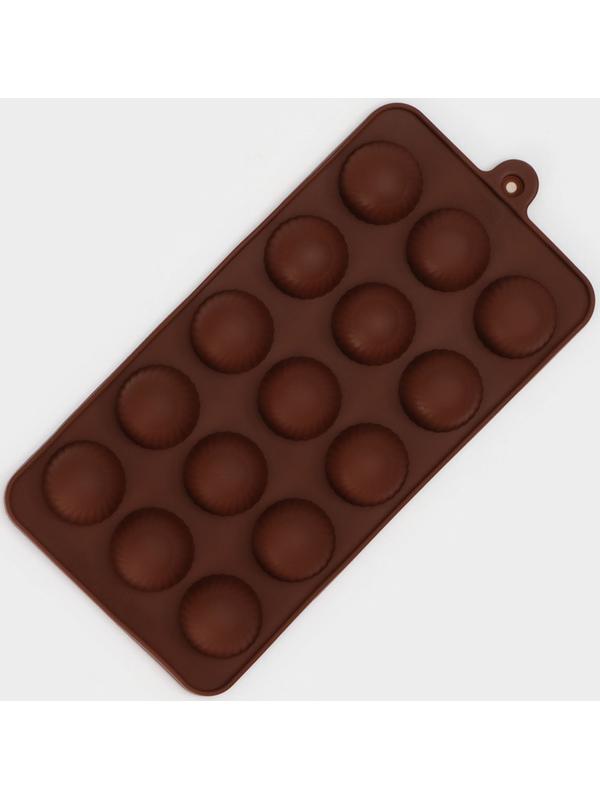 Форма силиконовая для шоколада Доляна «Шарики», 20,5×10,2 см, 15 ячеек (d=2,8 см), цвет коричневый