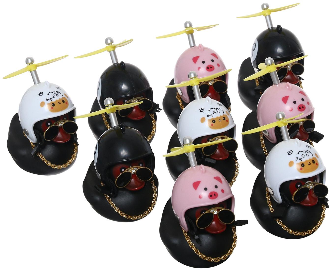 Утка с пропеллером на панель авто с пищалкой, черный, набор 9 шт