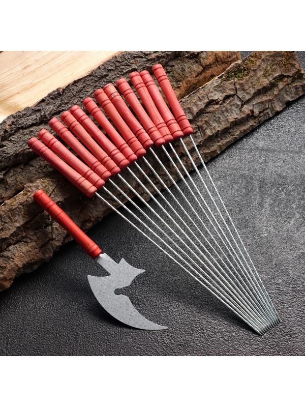 Набор шампуров-спиц 12 шт, с ножом, рабочая часть - 21 см, ширина - 2 мм, толщина - 2 мм