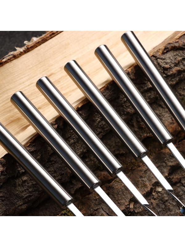 Набор шампуров 6 шт, рабочая часть - 32 см, ширина - 4 мм, толщина - 2 мм, с мет. ручкой