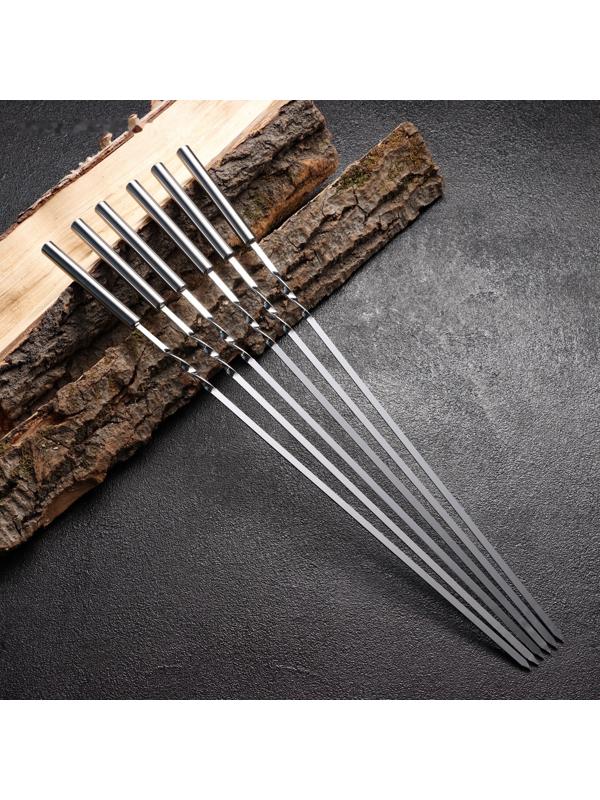 Набор шампуров 6 шт, рабочая часть - 32 см, ширина - 4 мм, толщина - 2 мм, с мет. ручкой