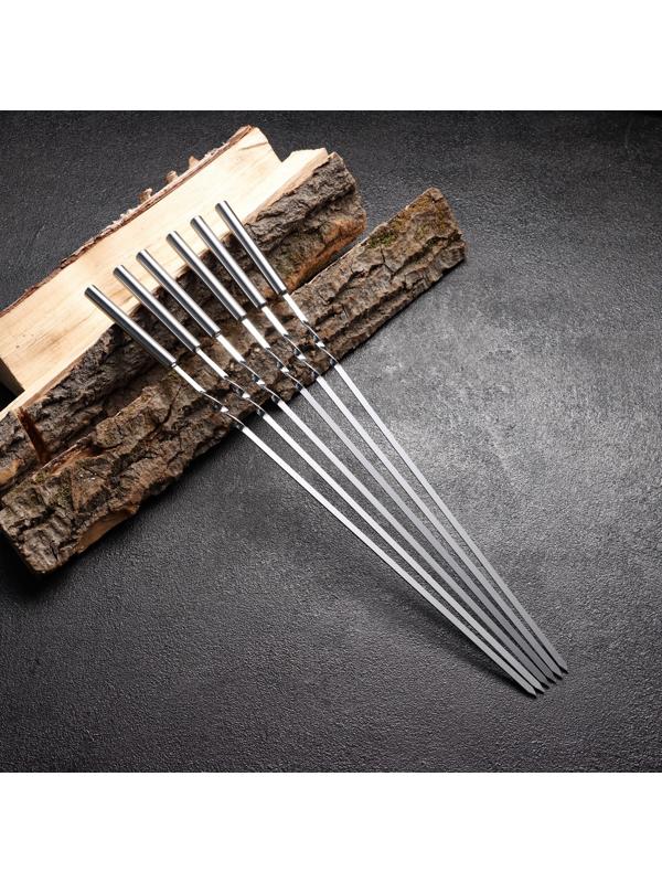 Набор шампуров 6 шт, рабочая часть - 32 см, ширина - 4 мм, толщина - 2 мм, с мет. ручкой