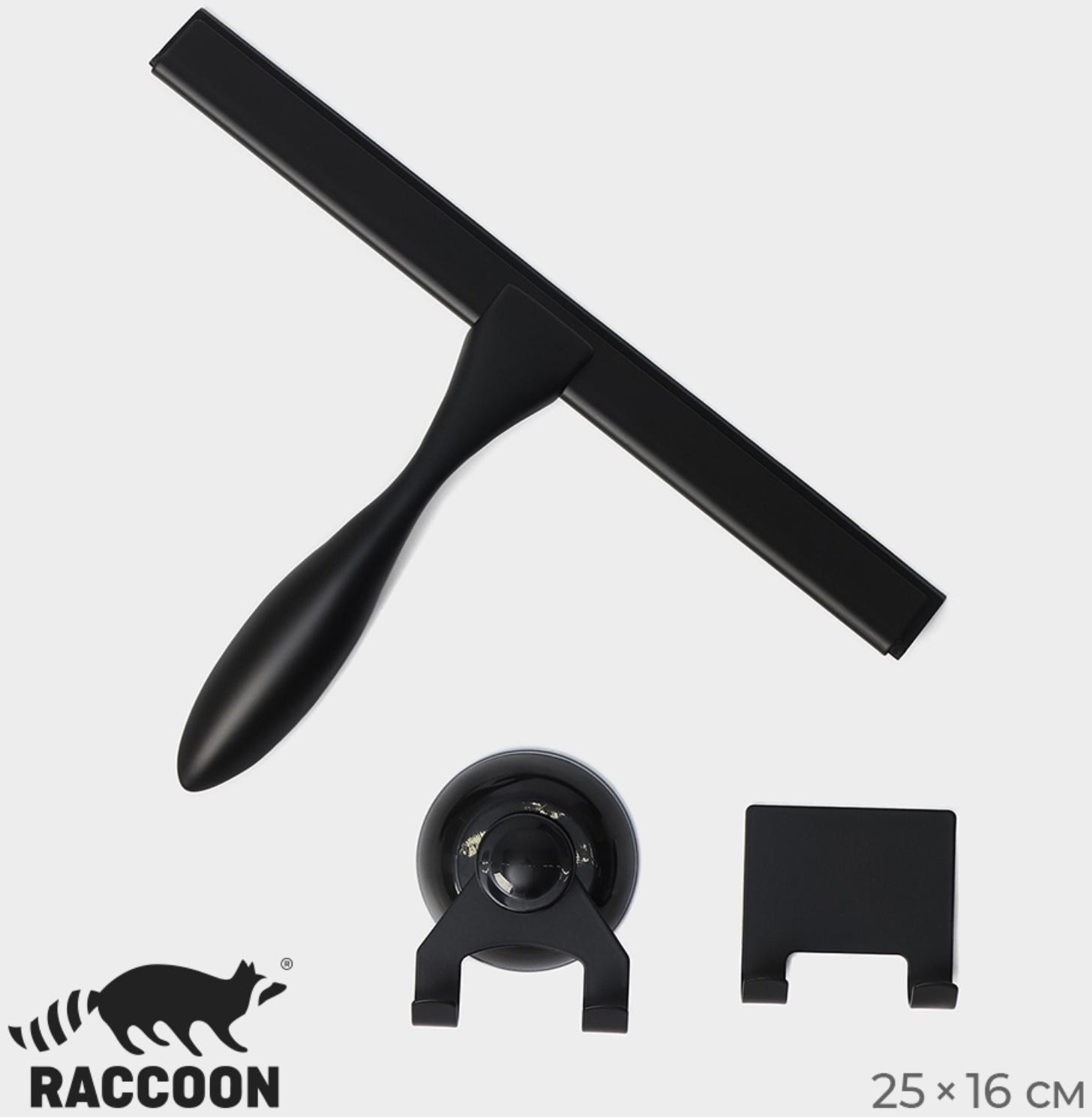 Водосгон из нержавеющей стали с комплектом держателей Raccoon, 25×16 см, цвет чёрный