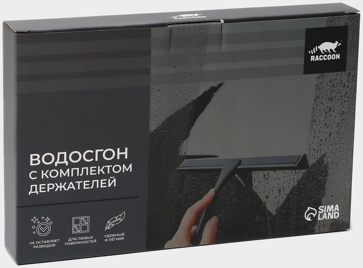Водосгон из нержавеющей стали с комплектом держателей Raccoon, 25×16 см, цвет чёрный