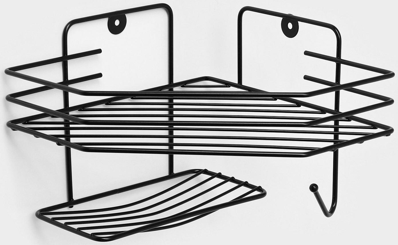 Полка угловая для ванной, настенная, 1 ярус, с мыльницей, 27,5×20×15,5 см, цвет чёрный