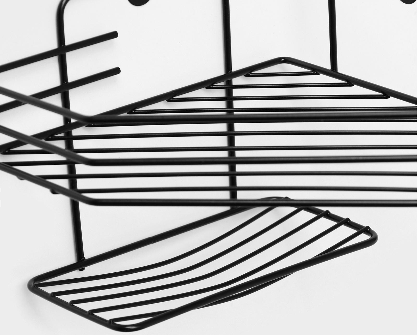 Полка угловая для ванной, настенная, 1 ярус, с мыльницей, 27,5×20×15,5 см, цвет чёрный