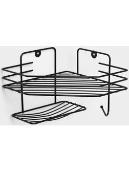 Полка угловая для ванной, настенная, 1 ярус, с мыльницей, 27,5×20×15,5 см, цвет чёрный