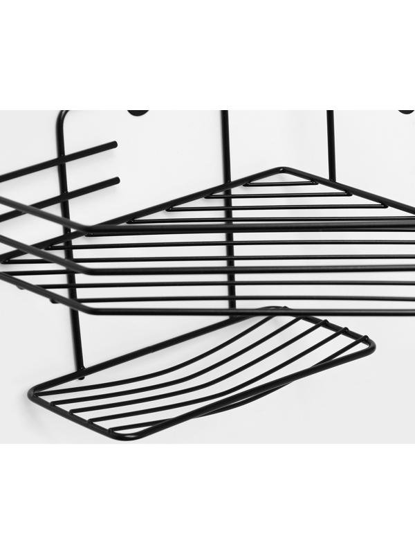 Полка угловая для ванной, настенная, 1 ярус, с мыльницей, 27,5×20×15,5 см, цвет чёрный