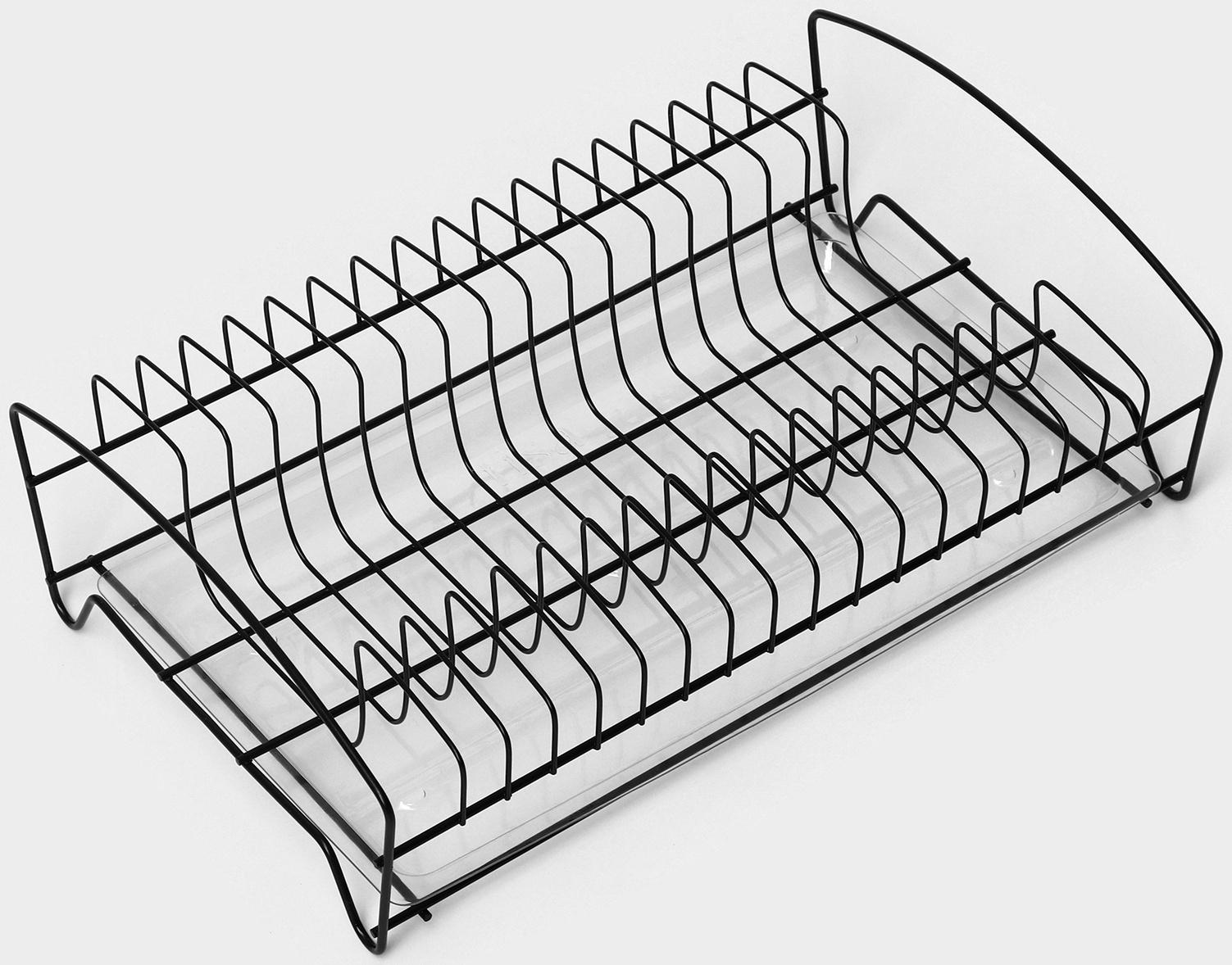Сушилка для тарелок с поддоном, 38×24,5×12,4 см, цвет чёрный