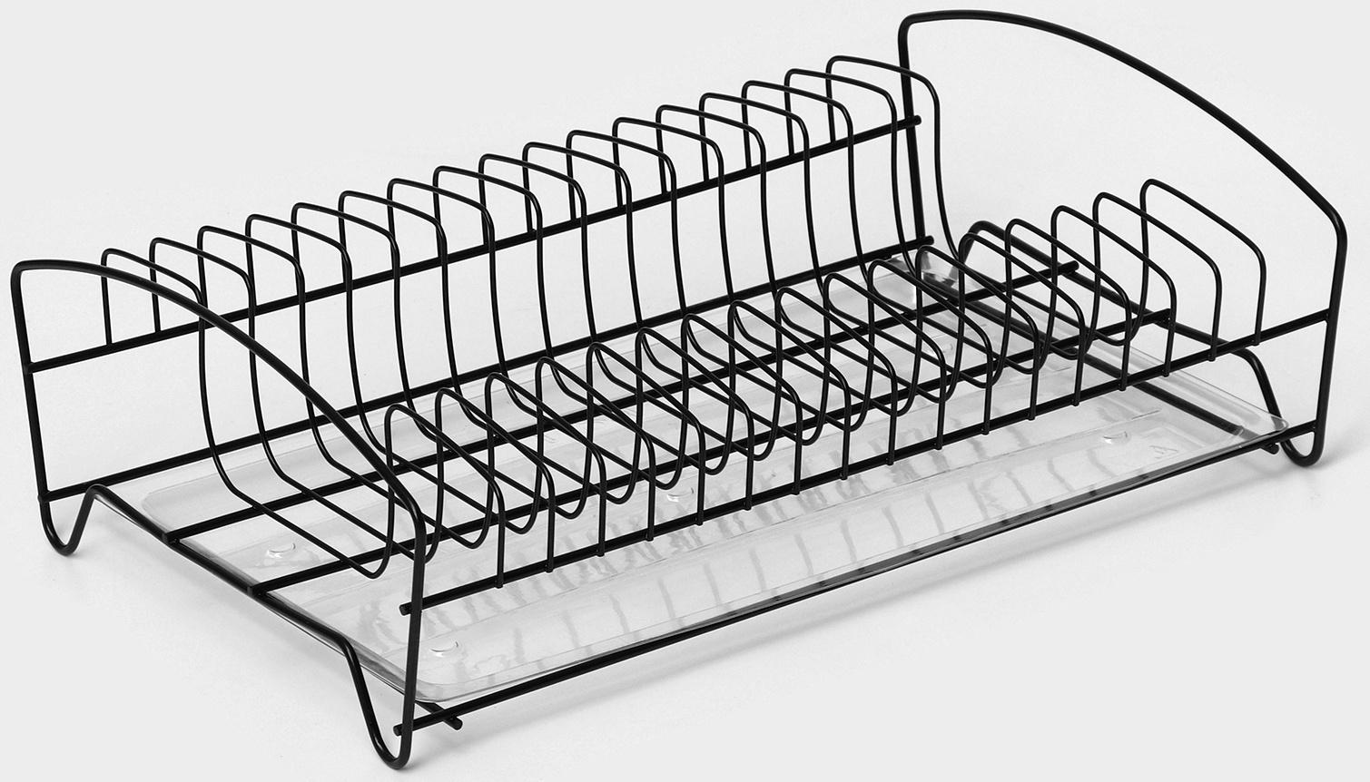 Сушилка для тарелок с поддоном, 38×24,5×12,4 см, цвет чёрный