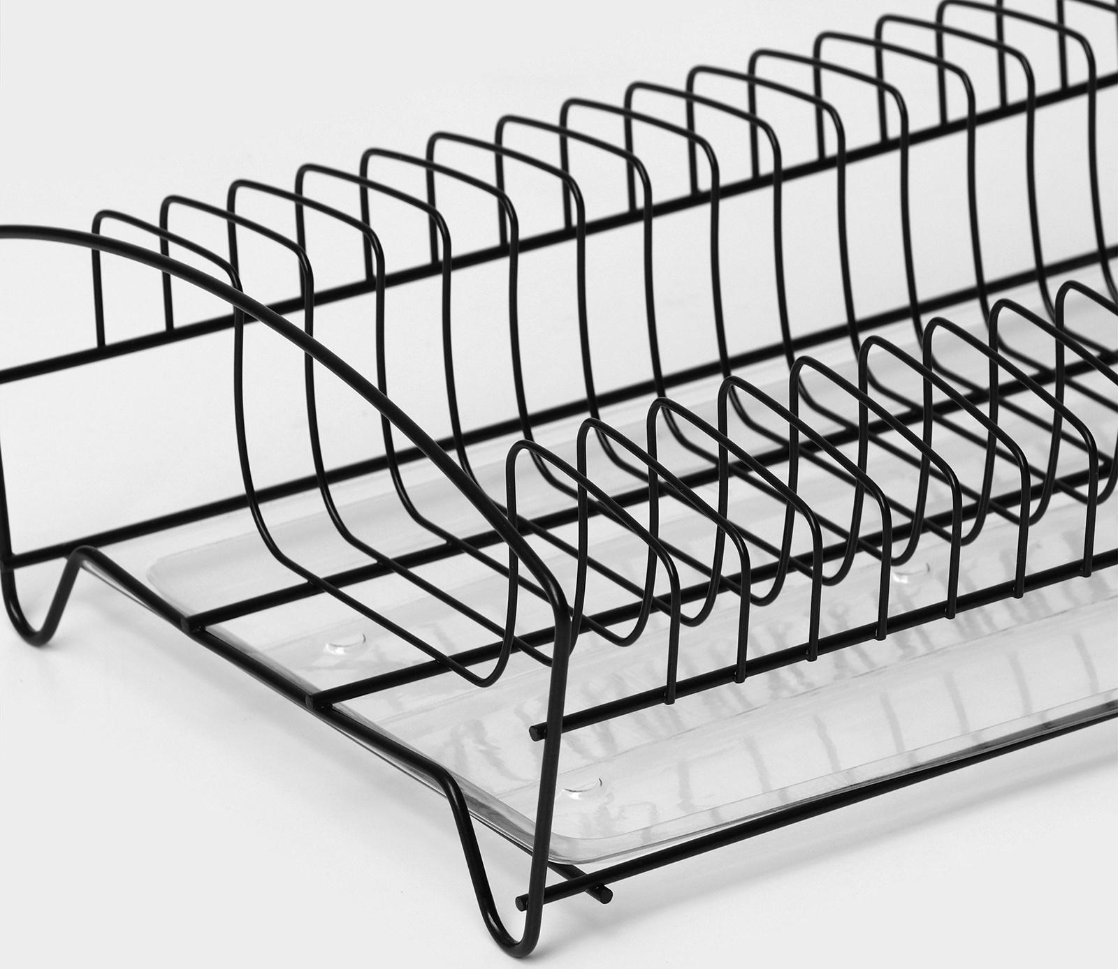 Сушилка для тарелок с поддоном, 38×24,5×12,4 см, цвет чёрный