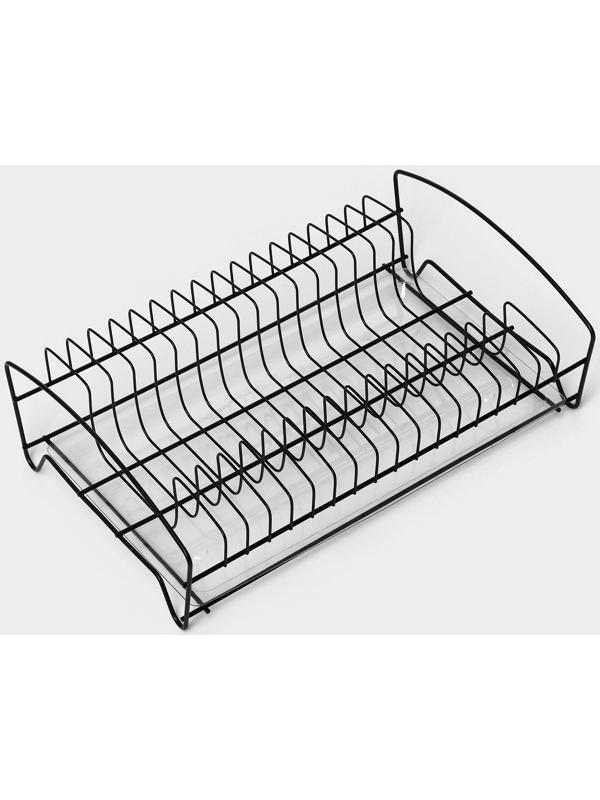 Сушилка для тарелок с поддоном, 38×24,5×12,4 см, цвет чёрный
