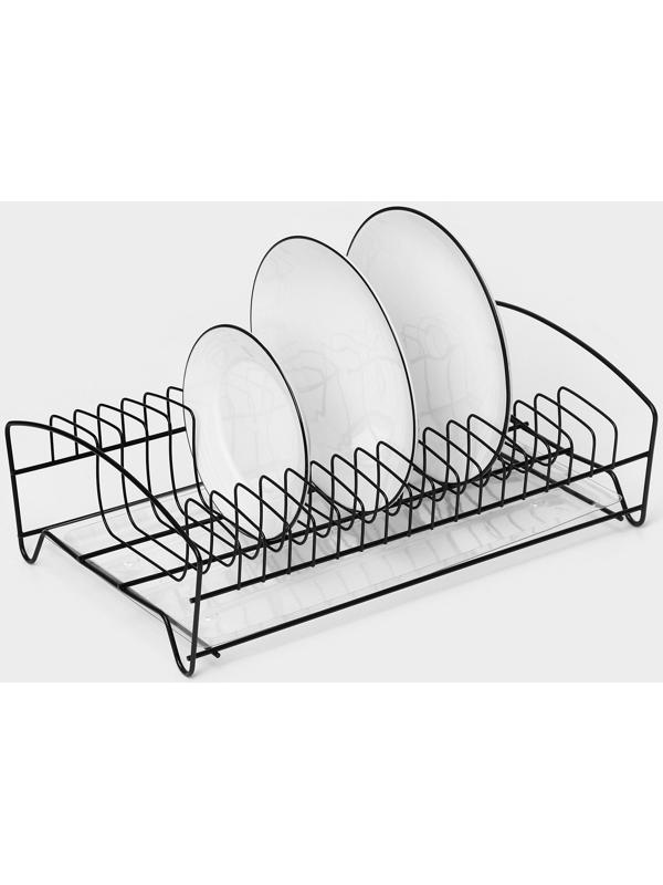 Сушилка для тарелок с поддоном, 38×24,5×12,4 см, цвет чёрный
