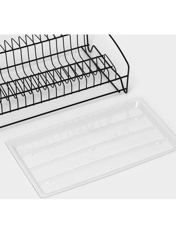 Сушилка для тарелок с поддоном, 38×24,5×12,4 см, цвет чёрный