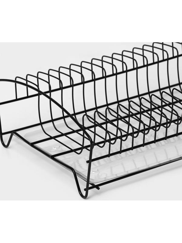 Сушилка для тарелок с поддоном, 38×24,5×12,4 см, цвет чёрный