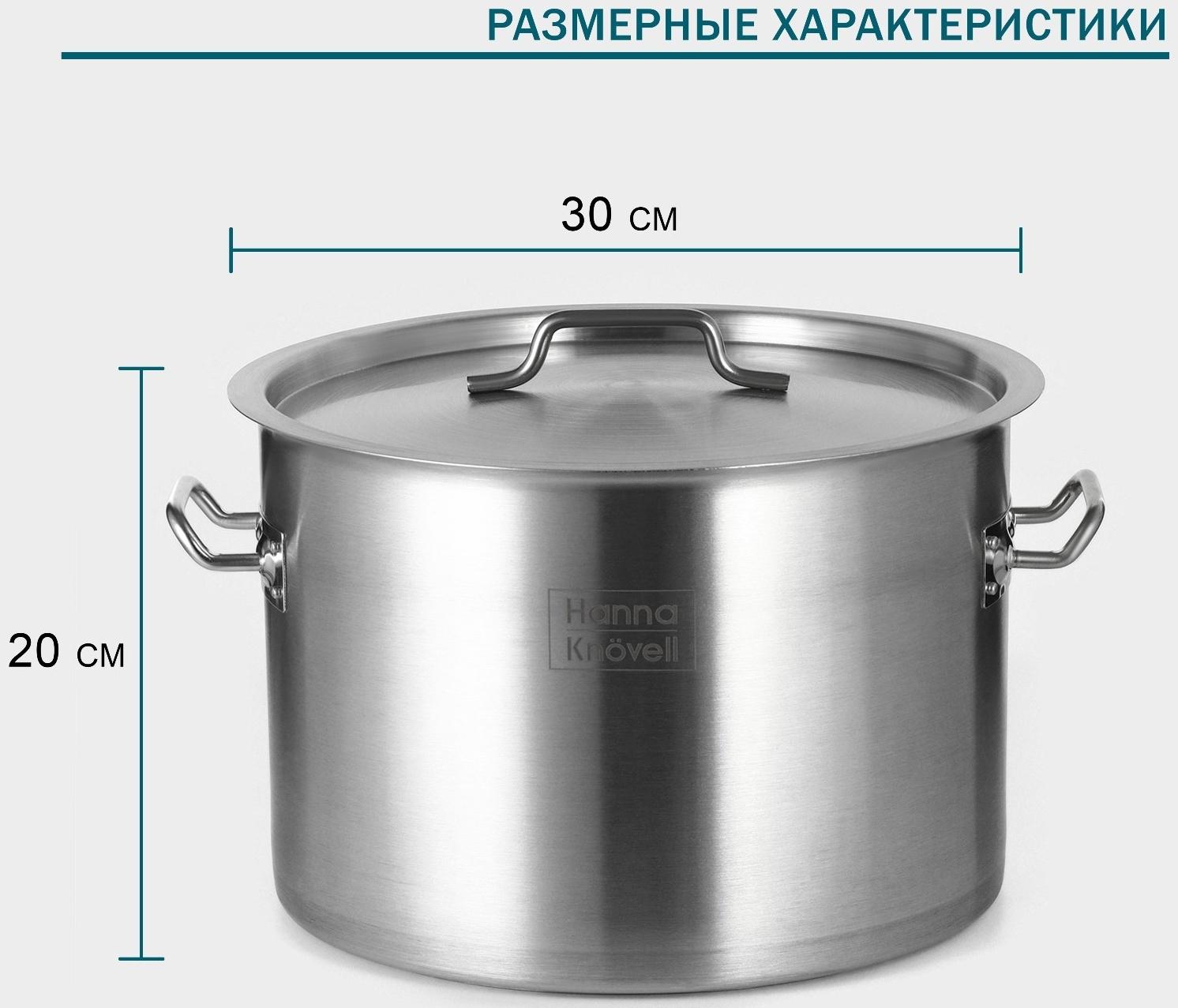 Кастрюля 15л, толщина 0,8мм, дно ТРС  , 201 сталь, с крышкой, индукция, d=30 см, h=20 см