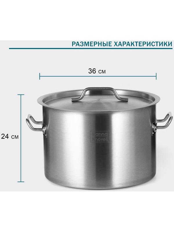 Кастрюля 25л, толщина 0,8мм, дно ТРС  , 201 сталь, с крышкой, индукция, d=36 см, h=24 см