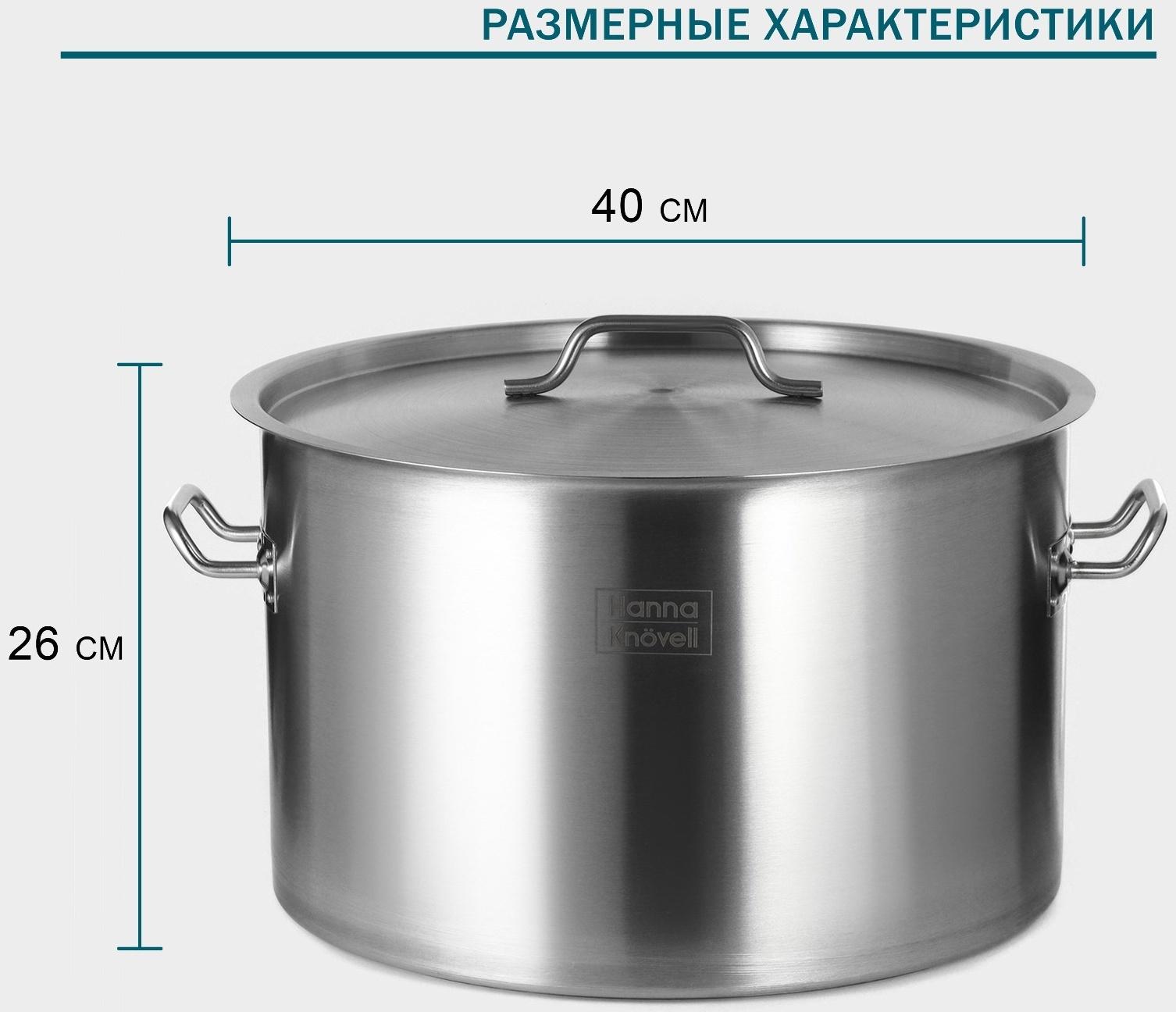Кастрюля 35л, толщина 1 мм, дно ТРС  , 201 сталь, с крышкой, индукция, d=40 см, h=26 см
