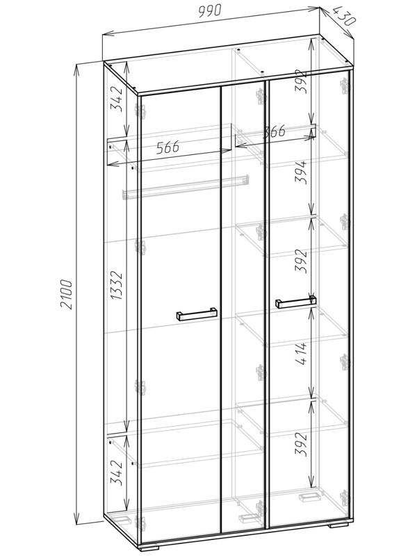 Шкаф Ника трехстворчатый 1000х430х2100 белый