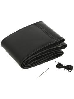 Оплетка на руль сшивная, экокожа, черная, нить, игла, размер S, 34-36 см