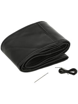 Оплетка на руль сшивная, экокожа, черная, нить, игла, размер M, 36-38 см