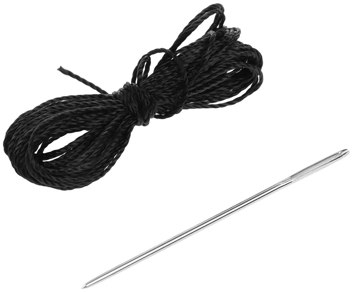 Оплетка на руль сшивная, экокожа, черная, нить, игла, размер L, 38-40 см