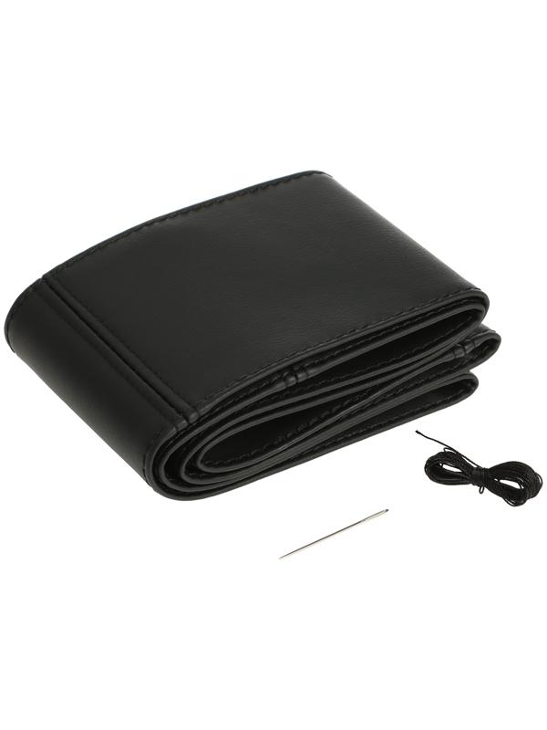 Оплетка на руль сшивная, экокожа, черная, нить, игла, размер L, 38-40 см