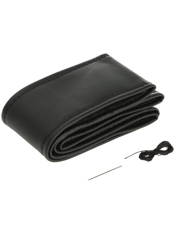 Оплетка на руль сшивная, экокожа, черная, нить, игла, размер 2ХL, 42-44 см