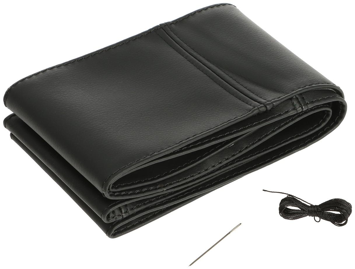 Оплетка на руль сшивная, экокожа, черная, нить, игла, размер 3ХL, 44-46 см