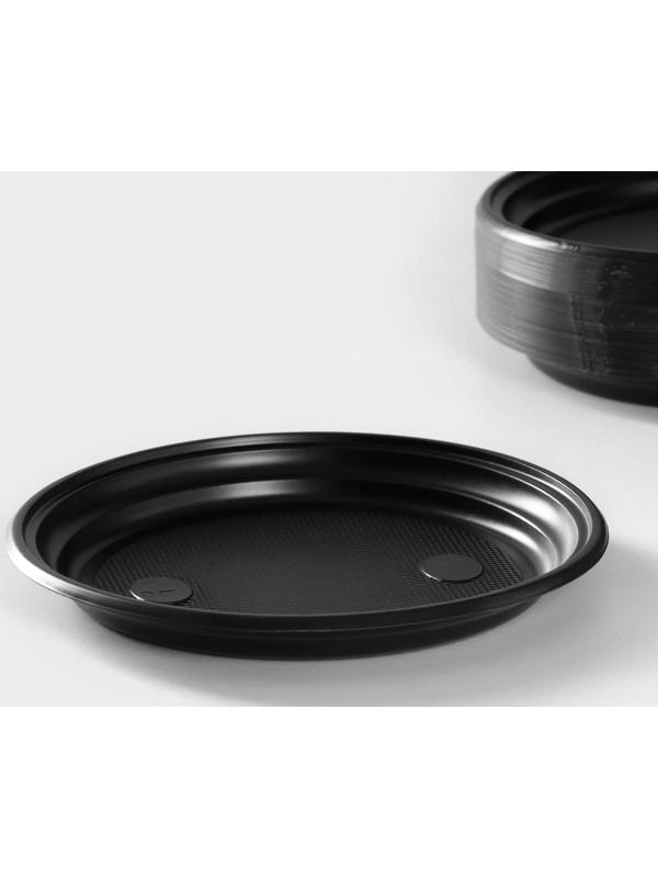 Тарелка одноразовая, d=20,5 см, чёрная, 100 шт/уп