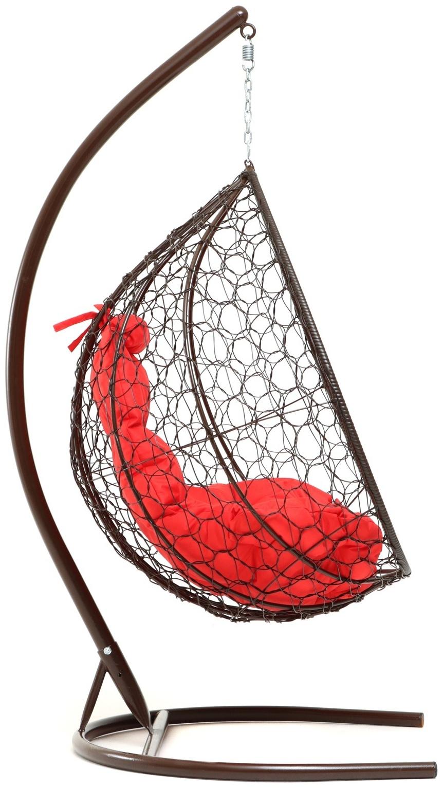 Подвесное кресло КОКОН «Капля» красная подушка, стойка, коричневое