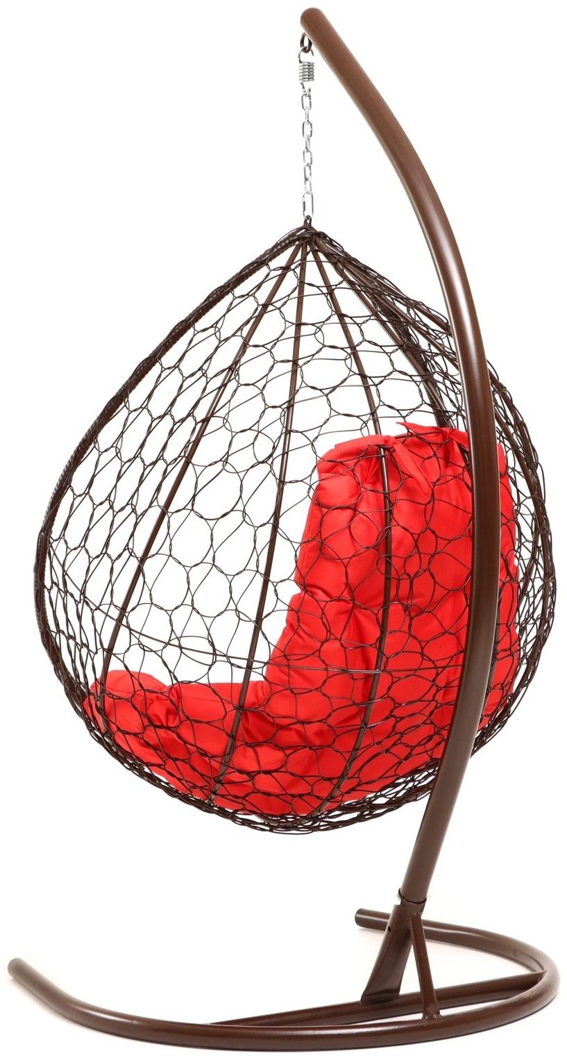 Подвесное кресло КОКОН «Капля» красная подушка, стойка, коричневое