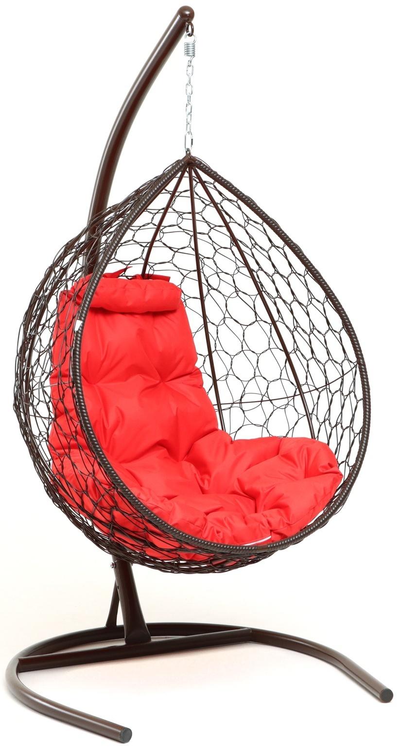 Подвесное кресло КОКОН «Капля» красная подушка, стойка, коричневое