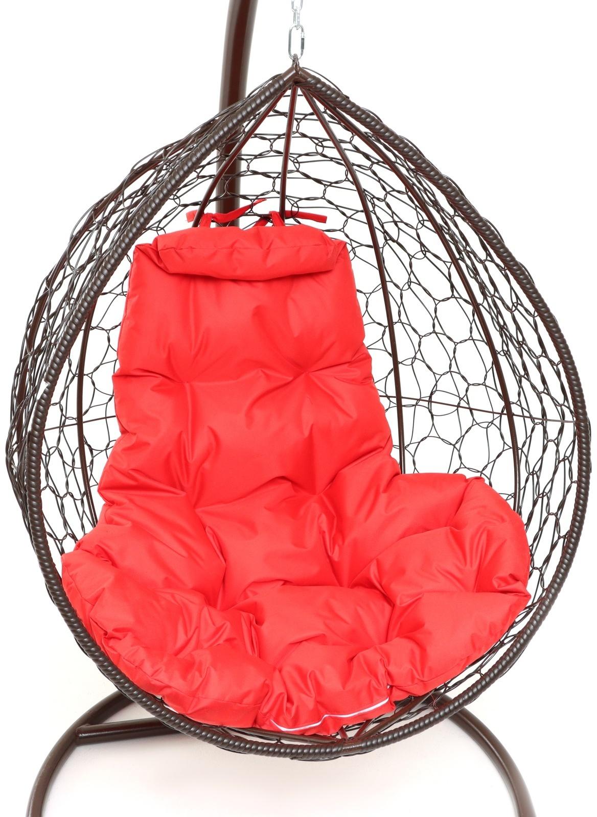 Подвесное кресло КОКОН «Капля» красная подушка, стойка, коричневое