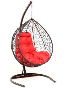 Подвесное кресло КОКОН «Капля» красная подушка, стойка, коричневое