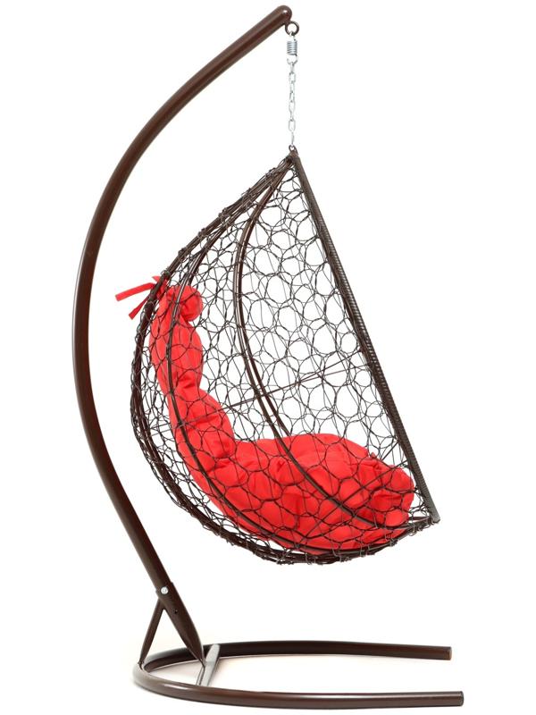 Подвесное кресло КОКОН «Капля» красная подушка, стойка, коричневое