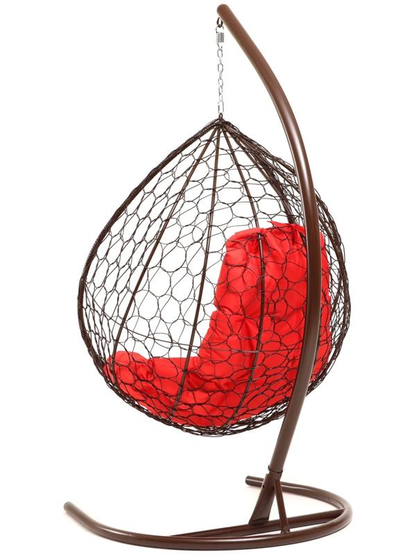 Подвесное кресло КОКОН «Капля» красная подушка, стойка, коричневое