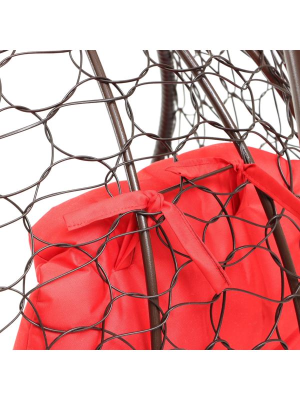 Подвесное кресло КОКОН «Капля» красная подушка, стойка, коричневое