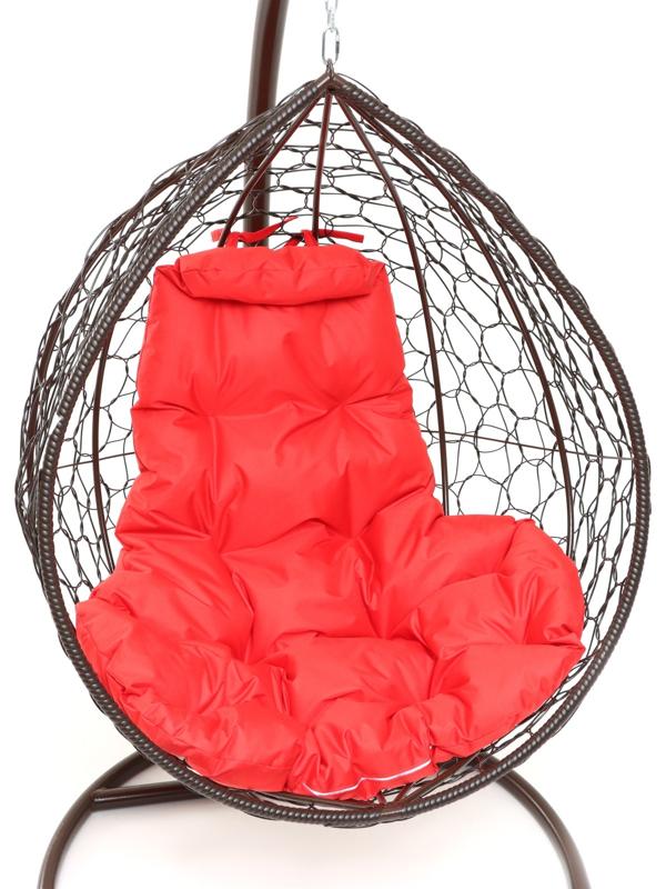 Подвесное кресло КОКОН «Капля» красная подушка, стойка, коричневое