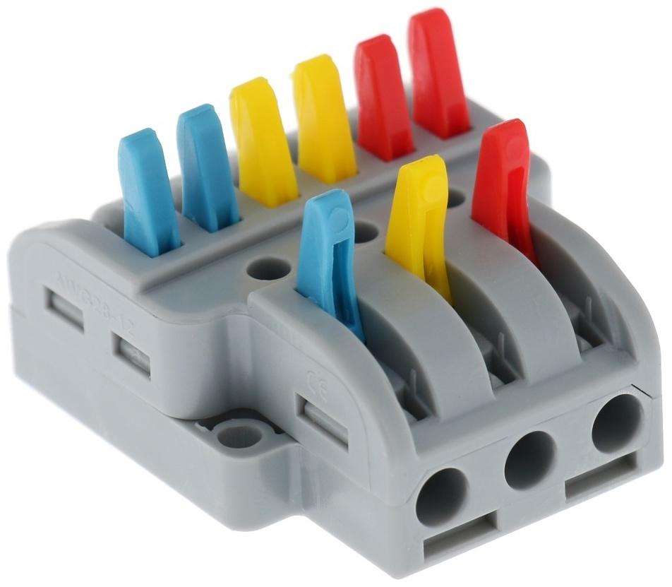 Клемма электрическая проходная, 32А, 0,08-4 мм2, фаза/ноль/земля, 2 ввод 3 вывод, наб. 10 шт   10105