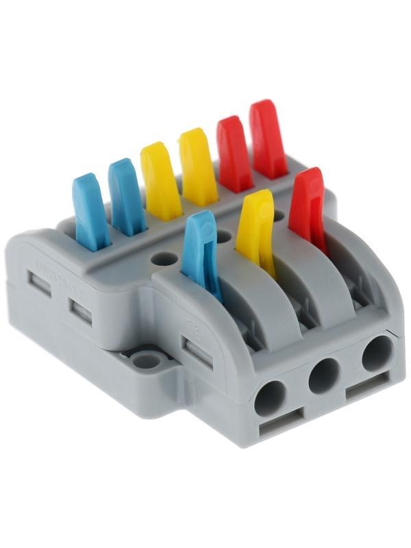 Клемма электрическая проходная, 32А, 0,08-4 мм2, фаза/ноль/земля, 2 ввод 3 вывод, наб. 10 шт   10105