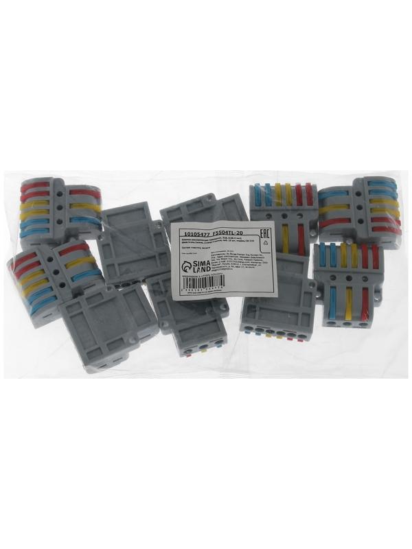 Клемма электрическая проходная, 32А, 0,08-4 мм2, фаза/ноль/земля, 2 ввод 3 вывод, наб. 10 шт   10105