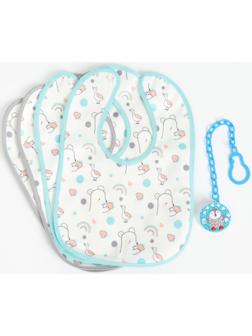 Набор: нагрудник детский 29х20, 4 шт. + подарок, Крошка Я (бирюзовый и серый)