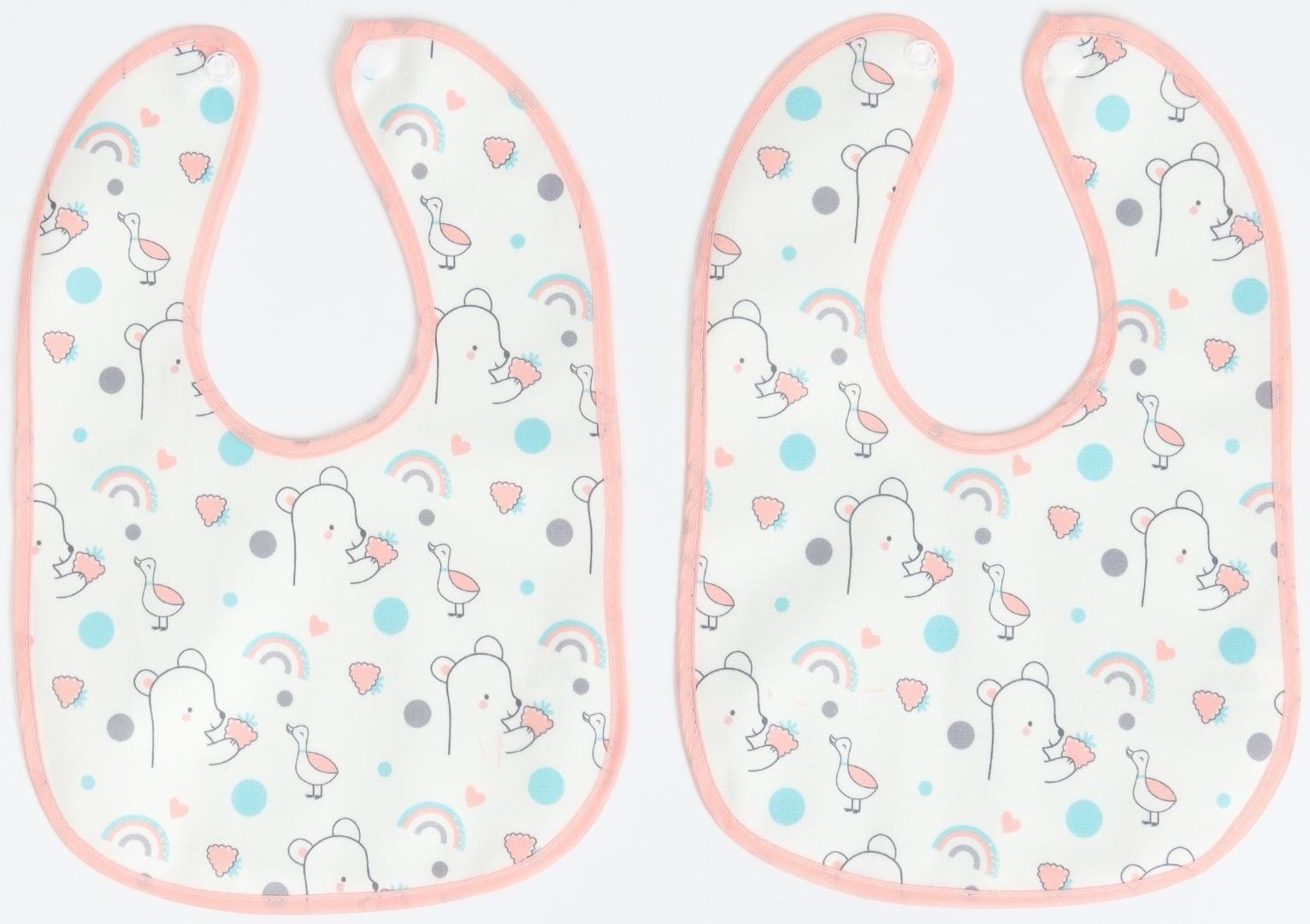 Набор: нагрудник детский 29х20, 4 шт. + подарок, Крошка Я (розовый и серый)