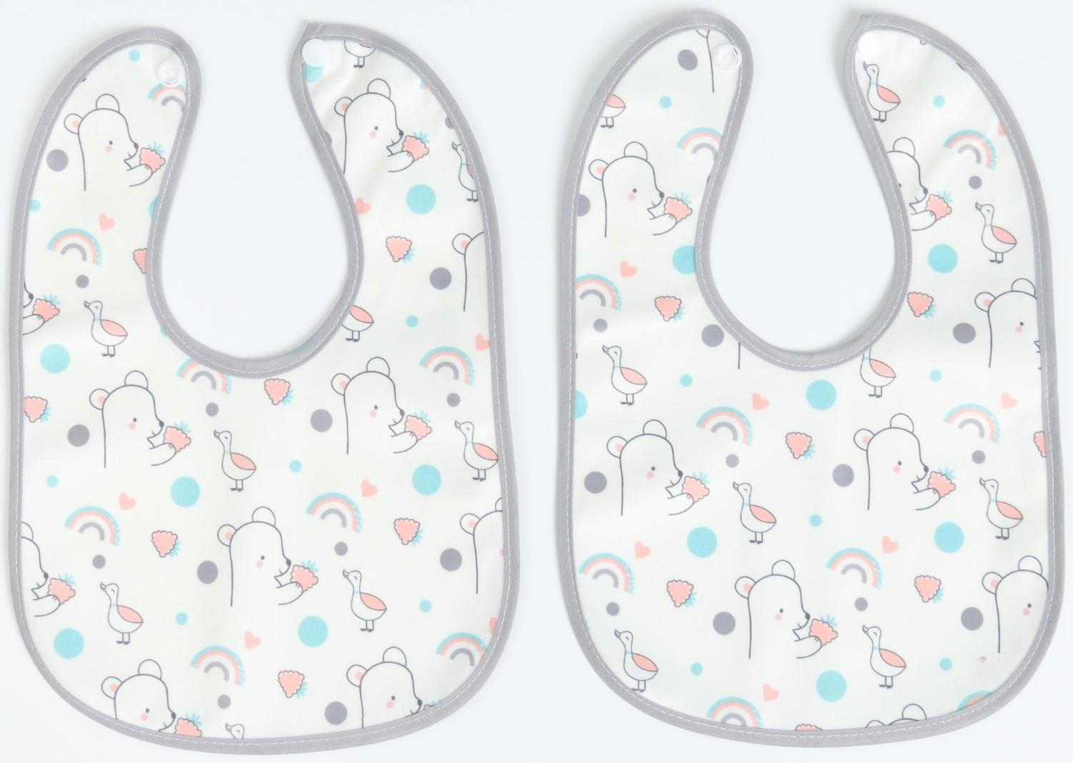 Набор: нагрудник детский 29х20, 4 шт. + подарок, Крошка Я (розовый и серый)