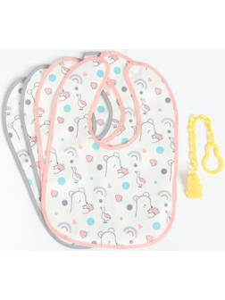 Набор: нагрудник детский 29х20, 4 шт. + подарок, Крошка Я (розовый и серый)