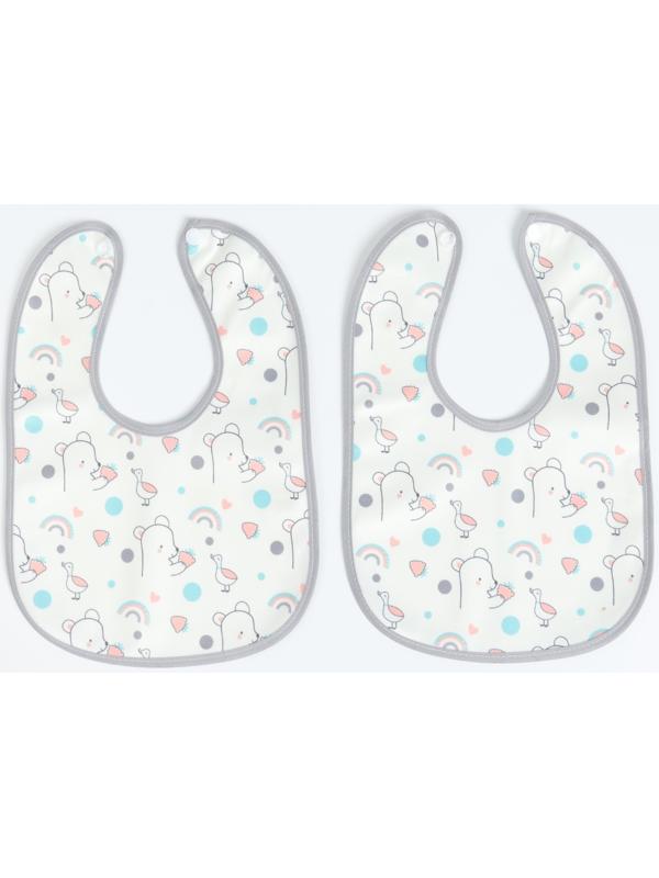 Набор: нагрудник детский 29х20, 4 шт. + подарок, Крошка Я (розовый и серый)